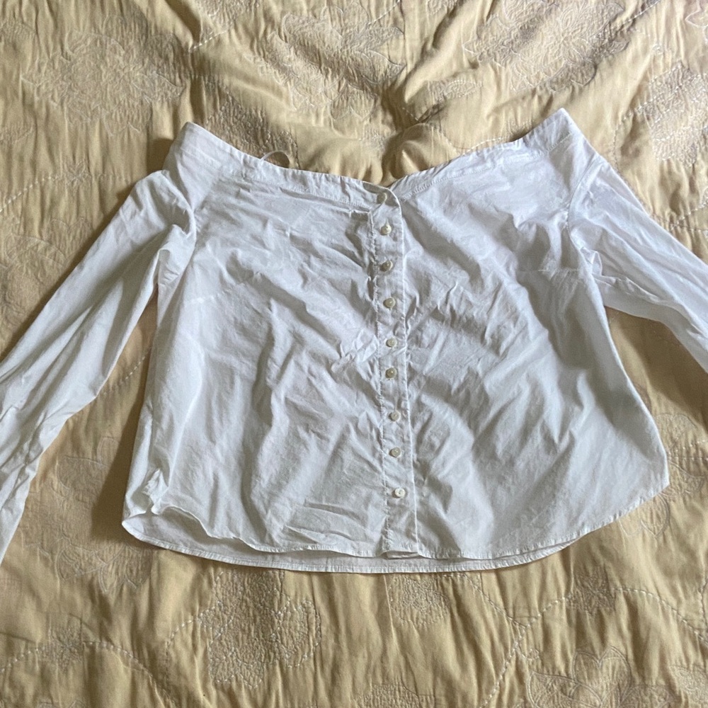 Off-Shoulder White Button-Up Blouse - image 1